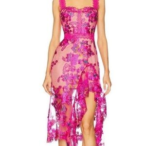 Bronx and banco Eva midi dress in fuchsia with matching faux fur jacket.